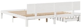 fehér tömör fenyőfa ágykeret fiókokkal 200 x 200 cm