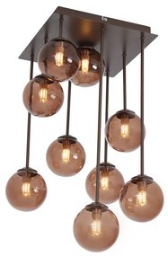 Design mennyezeti lámpa bronz színben, bronz üveggel, 9-es - Athén