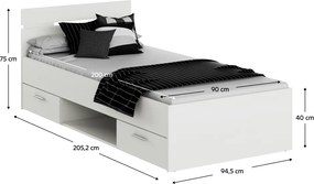 Ágykeret, 90x200, fehér, MICHIGAN NEW