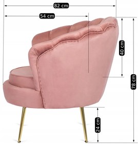 Elegáns Fotel Rózsaszín Bársony Kárpittal, Aranyszínű Lábakkal. ANGEL