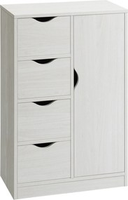 HOMCOM Modern Fali Szekrény 4 Fiókkal, 1 Ajtóval és Belső Polccal - Többfunkciós Tároló Szekrény Fürdőszobába, Hálószobába, Étkezőbe 54x29x83 cm Fehér