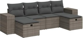 vidaXL 6 részes szürke polyrattan kerti ülőgarnitúra párnákkal