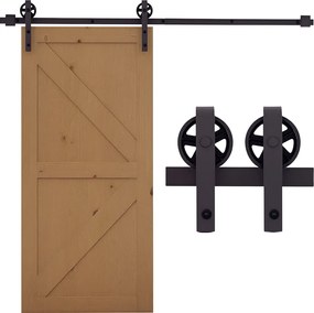 HOMCOM 183 cm-es Csúszóajtó Hardver Készlet Padlóvezető Síkkal Belső Ajtókhoz, 1 Ajtóhoz, Fa Ajtóhoz | Aosom