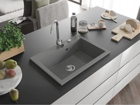 Mexen Elix gránit mosogató 1-medencés 700 x 500 mm, szürke, króm szifon - 6526701005-71