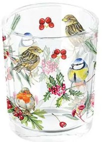 Karácsonyi üveg mécsestartó 5,5x6 cm Téli Madárdal