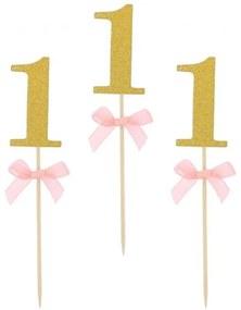 Rózsaszín 1st Birthday díszítő pálca 10 db-os
