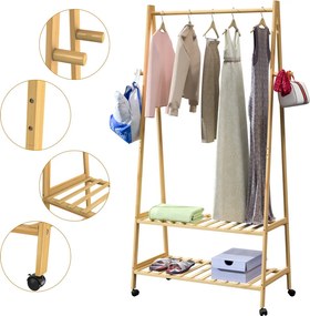 Casaria® Nordik ruhatartó állvány kerekekkel - bambusz