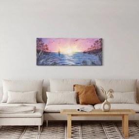 Kép - naplemente a víz felett, akvarell (120x50 cm)
