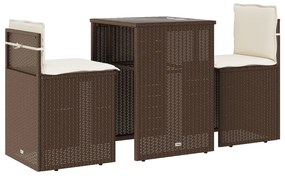 3 részes barna polyrattan bisztrógarnitúra párnákkal