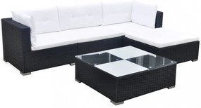 vidaXL 5 részes fekete polyrattan kerti ülőgarnitúra párnákkal