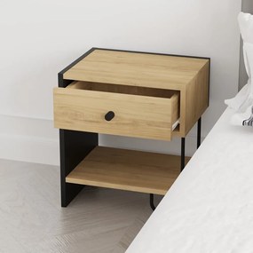 Fekete-natúr színű éjjeliszekrény tölgyfa dekorral Saturne – Marckeric