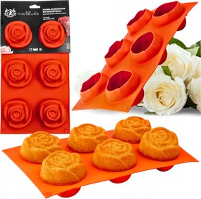Szilikon Forma Muffinokhoz, Monoporciós Süteményekhez, Sütikhez, Szappanokhoz, Rózsa alakú, 6 darabos