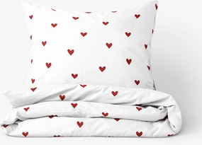 Goldea pamut ágyneműhuzat - piros szívecskék, fehér alapon 140 x 200 és 70 x 90 cm