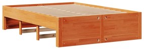 barna tömör fenyőfa fiókos ágykeret matrac nélkül 150 x 200 cm