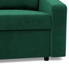 Zeus sarokkanapé, 2 ágyneműtartóval, döntött kartámasz, bársony, univerzális oldal, bonell töltet, zöld