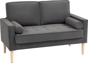 HOMCOM 2-Fős Modern Velúr Kanapé 127 cm, Vastag Rugós Párnák, Gumi Fa Lábak, 2 Párna és Tűzött Ülőfelület, 2-Fős Kanapé a Nappaliba, Hálószobába, Kise