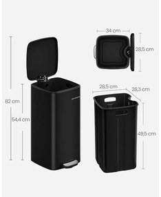 SONGMICS 30 literes konyhai szemetes, belső vödörrel, fekete színben
