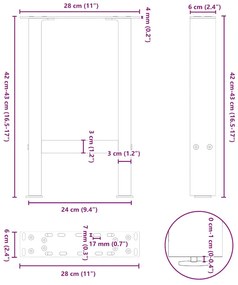 2 db antracitszürke acél dohányzóasztal láb 28 x (42-43) cm