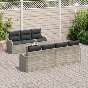 8 részes kerti kanapé szett párnákkal világosszürke poli rattan, 2 személyes kerti kanapé párnákkal világosszürke poli rattan