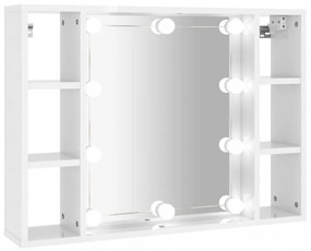 magasfényű fehér tükrös szekrény LED-ekkel 76 x 15 x 55 cm