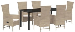 vidaXL Kert étkező szett párnával 7 pcs Bézs polirattan