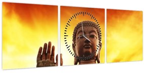 Kép - Buddha piros és sárga háttérrel (órával) (90x30 cm)