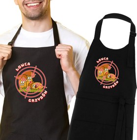 Konyhai kötény ajándék nyomott mintával fekete "Gombavadász"