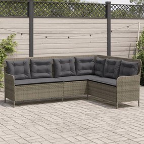 SzĂŒrke polyrattan L-alakĂș kerti kanapĂ© pĂĄrnĂĄkkal