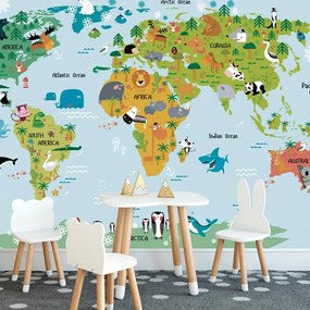 Öntapadó tapéta gyerek világtérkép állatokkal