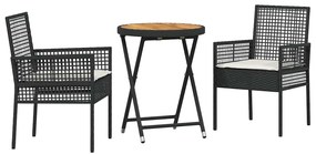 vidaXL Kert Bistro Készlet 3 pcs Fekete polirattan