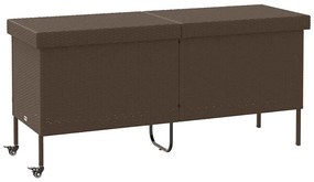barna polyrattan kerti tárolóláda kerekekkel 160x55x75 cm