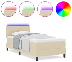 Boxspring Ágy Matrac &amp; LED Krém 90x200 cm Szövet