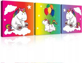 Vászonkép 75x25 Unikornis felhők lufi csillagok szivárvány mágia gyermekkor álom