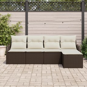 5 Darabos Kert Kanapé Szett Párnákkal Barna Poli Rattan, 2 Személyes Kert Kanapé Párnákkal Barna Poli Rattan