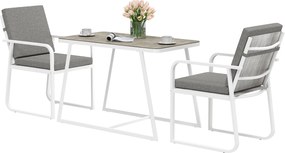 Outsunny 3 darabos kert bútor szett üveg asztallal, 2 kültéri szék karfával és mosható párnákkal, acél és Textilene bútor szett teraszra, fehér | Aoso