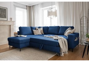 Sötétkék kordbársony kinyitható sarokkanapé (bal oldali) Lofty Lilly – Miuform