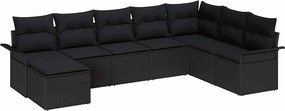 vidaXL Kerti Kanapé Szett párnával tárolóval 8 pcs Fekete Poli rattan
