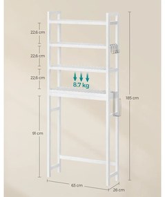 WC feletti tároló, 4 szintes, helytakarékos, egyszerű összeszerelés, fehér