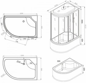 Cora 80x120 cm mélytálcás zuhanykabin