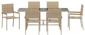 Kert étkező szett 7 pcs Bézs 190 x 80 x 75 cm polirattan