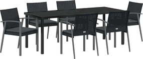 vidaXL Kert étkező szett 7 pcs Fekete és Szürke PE Rattan