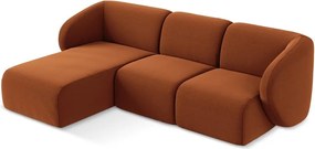 Terrakotta színű bársony sarokkanapé (bal oldali-heverő résszel) Lani – Makamii
