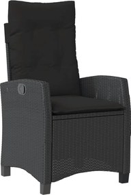 vidaXL fekete polyrattan dönthető kerti szék párnával