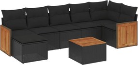 vidaXL 8 részes fekete polyrattan kerti ülőgarnitúra párnákkal