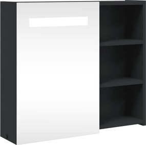 vidaXL fekete tükrös fürdőszobaszekrény LED-del 60 x 13 x 52 cm
