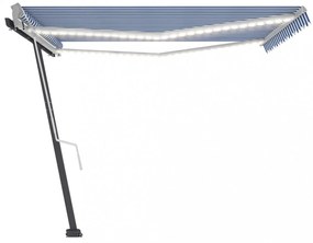 kék és fehér kézzel kihúzható LED-es napellenző 450 x 300 cm