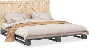 vidaXL szürke tömör fenyőfa ágykeret fejtámlával 200 x 200 cm