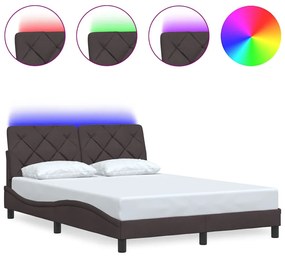 sötétbarna szövet ágykeret LED-ekkel matrac nélkül 140 x 190 cm
