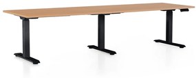 Állítható magasságú íróasztal OfficeTech Long, 260 x 80 cm, fekete alap, bükk