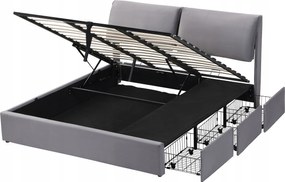 Kárpitozott ágy 180*200, hidraulikus ágy , 3 fiókos láda szürke